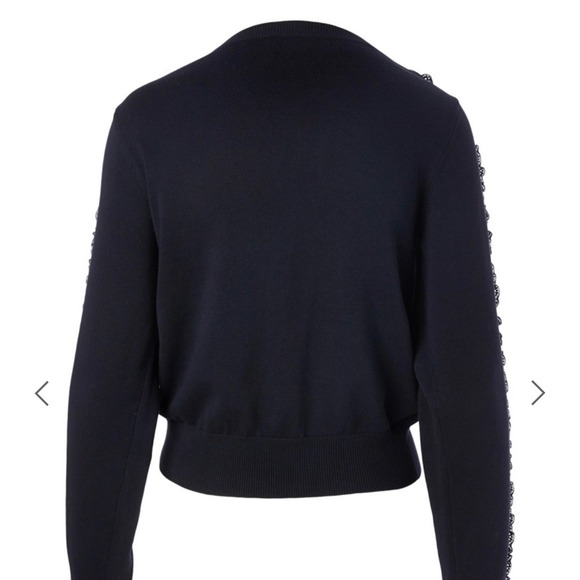 See By Chloe Dark Navy Lace Trim Ruffle Sleeve Crew Neck Sweater XS - Picture 2 of 8